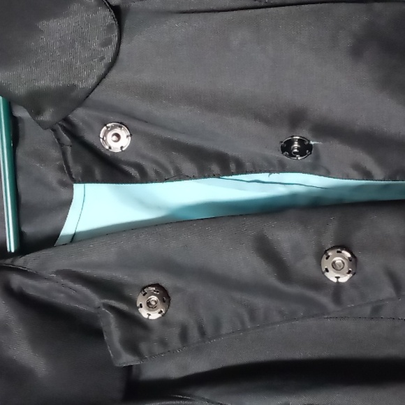 Maurices Black Short Trench Style Jacket w Big Buttons, Teal Lining Size L - Picture 4 of 10